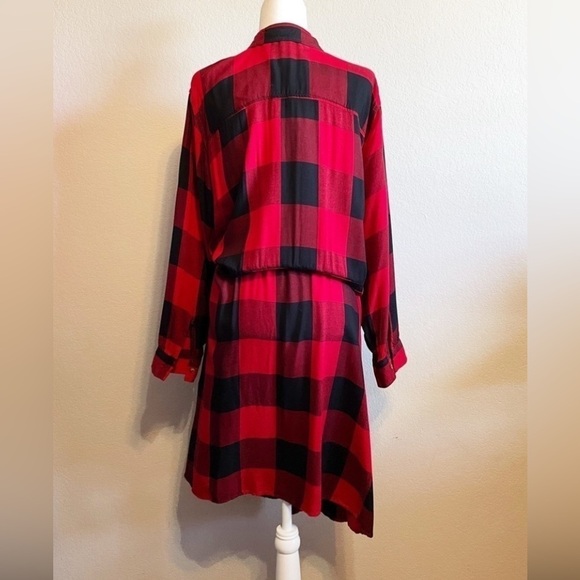 Old Navy Red Black Buffalo Plaid Elastic Tie Waist Button Up Shirt Dress Size 4X - Picture 6 of 9